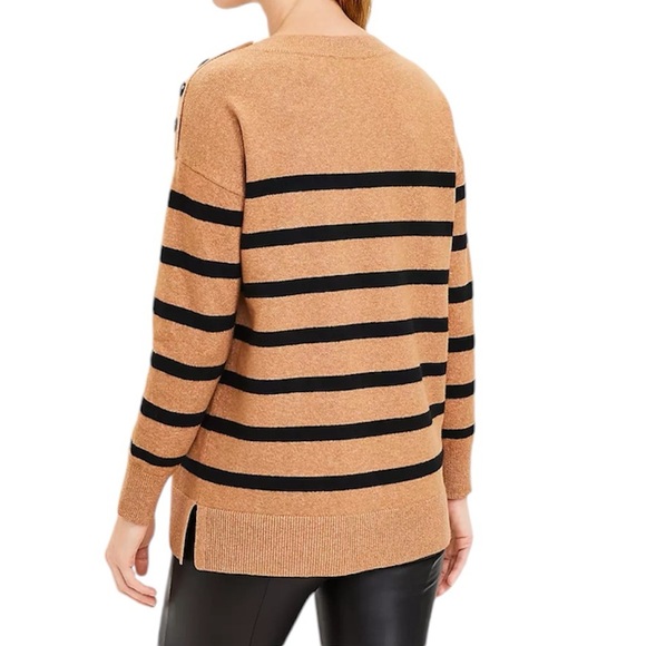 LOFT Striped Shoulder Button Tunic Sweater Long Sleeve Large - Picture 4 of 10